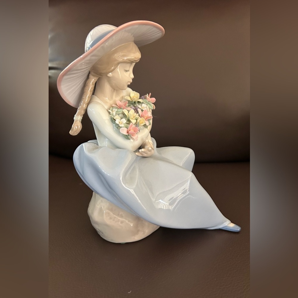Lladro Figurine with Pink Hat and Blue Dress